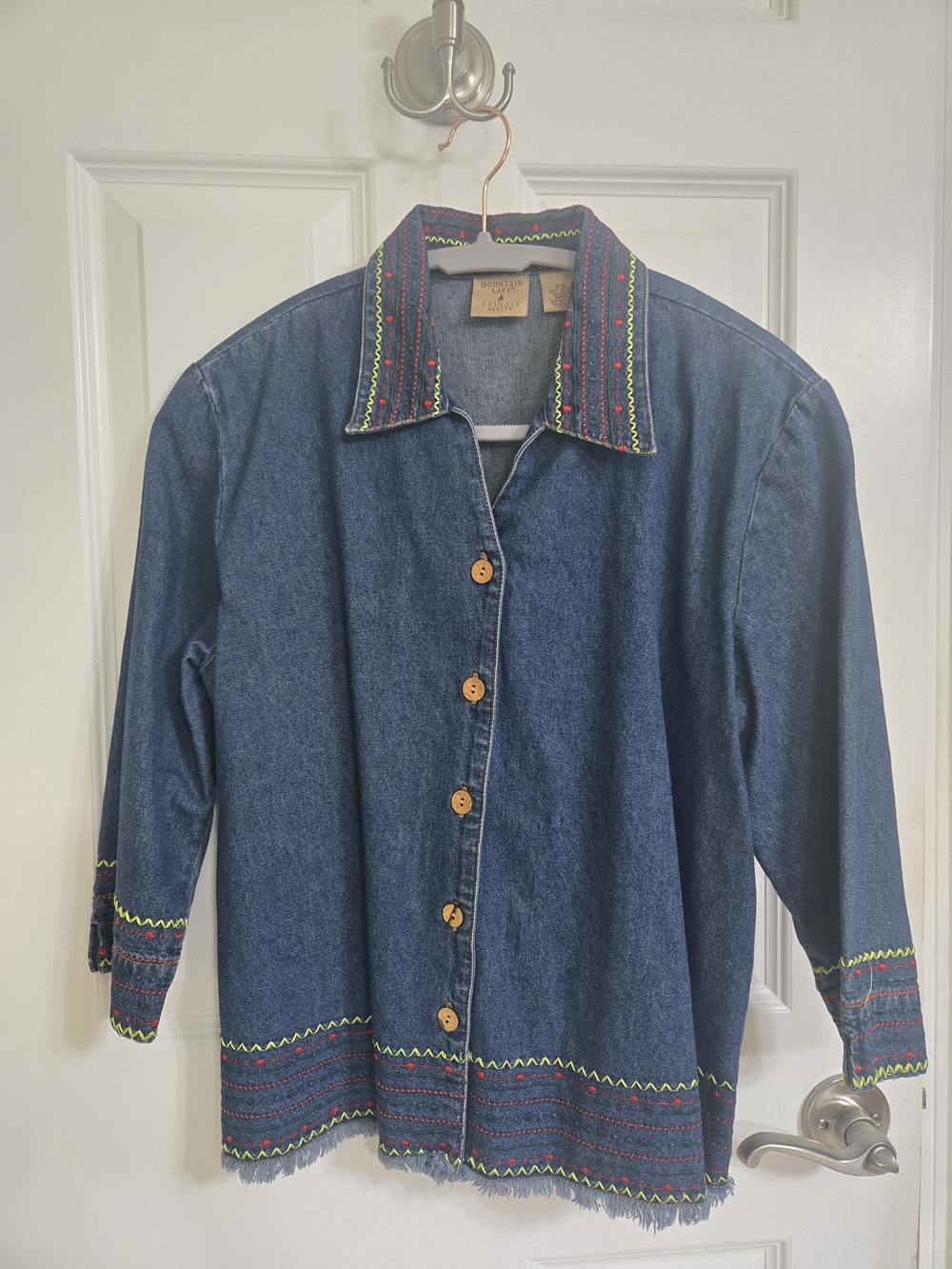Mountain Lake Dark Blue Denim Top with Embroidery